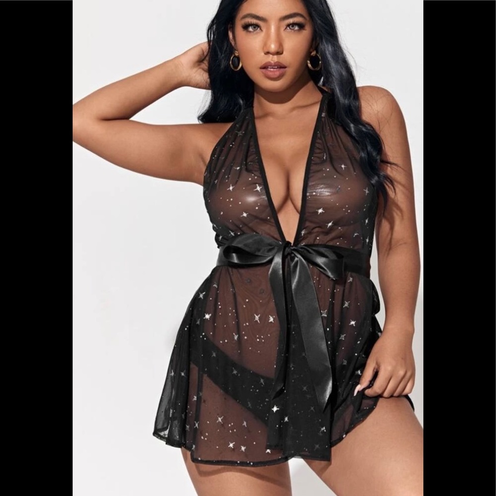 Plus size Sheer Mesh Bow Front Slips With Thong *sale*
